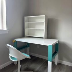 Kids’ Desk and Chair Set – IKEA PAHL + LOBERGET/SIBBEN – White/Turquoise