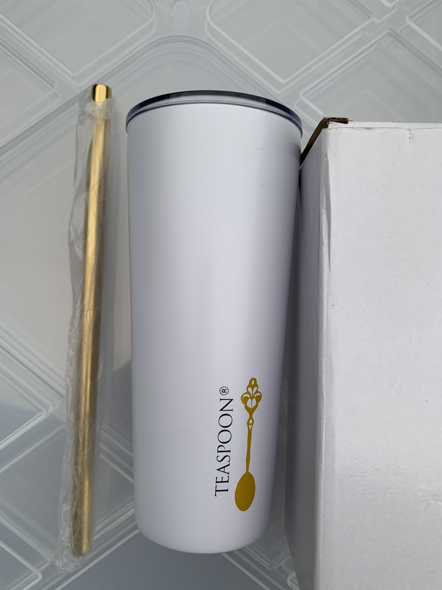 Brand New Teaspoon Stainless Steel Pearl Milk Tea Boba Drink Tumbler with Metal Straw and Gift Box