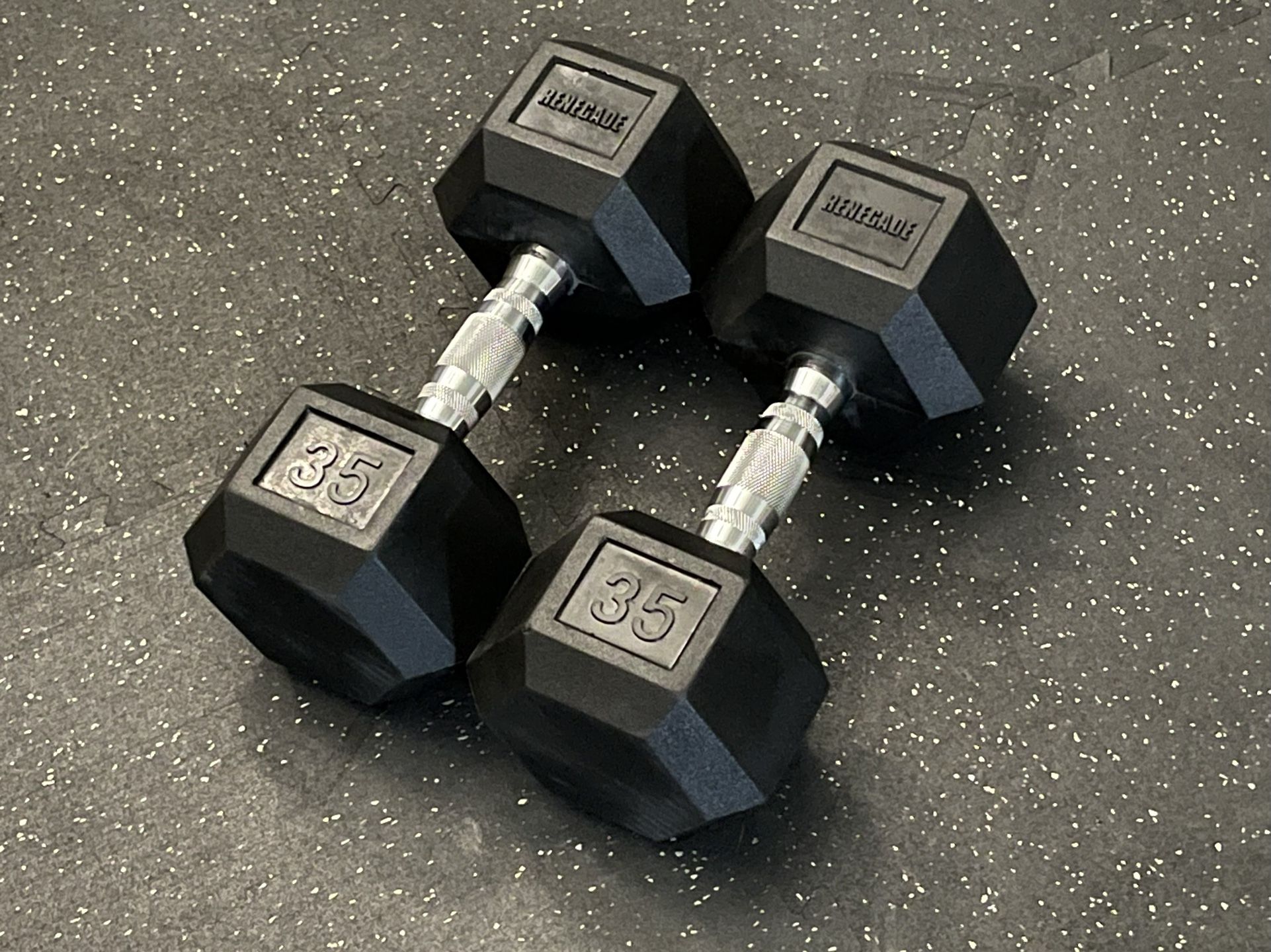 Brand New Pair Of 35 Pound Rubber Hex Dumbbells