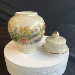 Vintage Ginger Jar Ceramic Lidded Small Size Peacocks