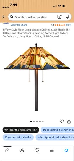Tiffany Style Floor Lamp Vintage Stained Glass Shade 65" Tall Mission Floor Standing Reading Corner Light Fixture for Bedroom, Living Room, Office, Mu