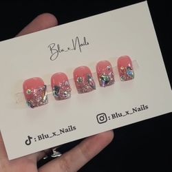 Extra Short AB Rhinestone Press On Nails 