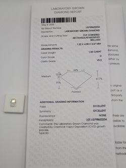Authentic IGI Certified 1.03 Carat Rectangular Shape Brilliant Lab Diamond