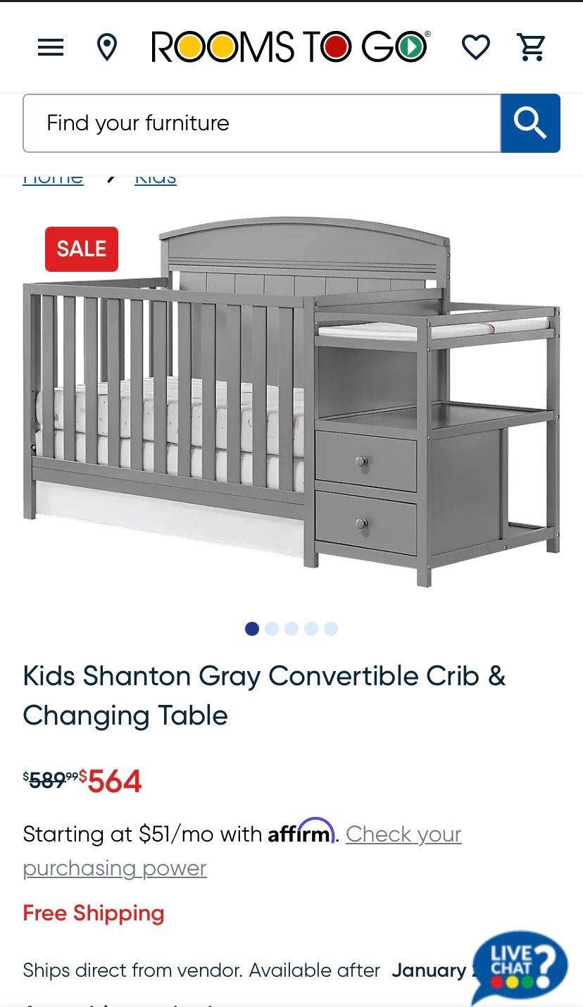 Kids Shanton Grey Convertible Crib/Changing table