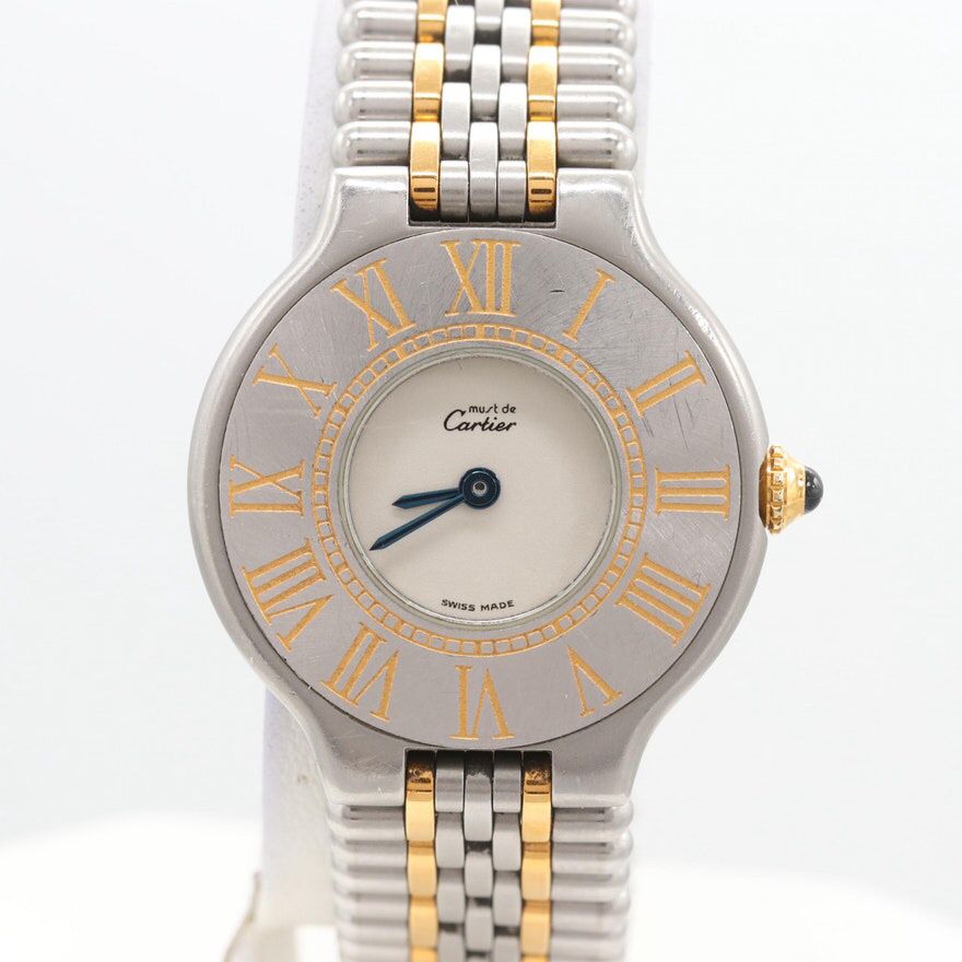 Women CARTIER Must de Cartier 18K Yellow Gold and Stainless Steel Wristwatch