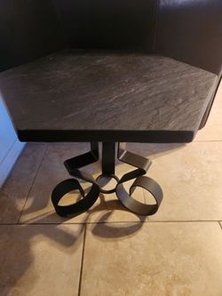 MCM slate top and iron side table