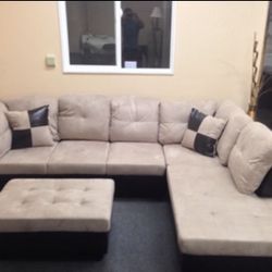 Beige Microfiber Sectional Couch