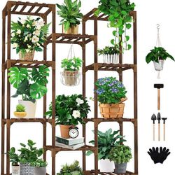 Uneedem Indoor Outdoor Plant Stand, Tall Multi Plant Shelf, 10 Tier 11 Pots, Large Plant Shelf, Wooden Plant Stand Shelves for Room,