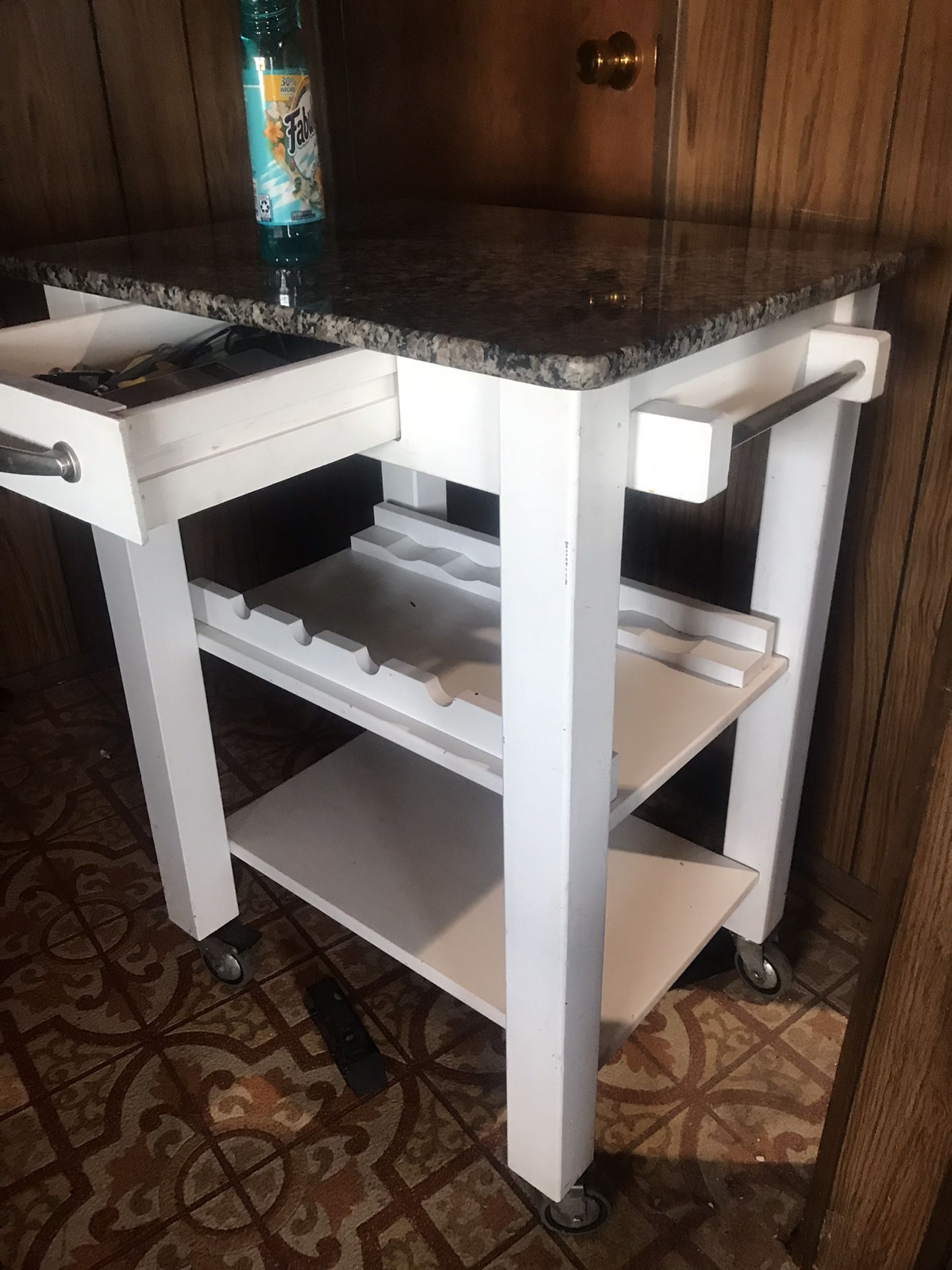 MICROWAVE GRANITE TABLE-SHELF w DRAWER TOWEL RACK