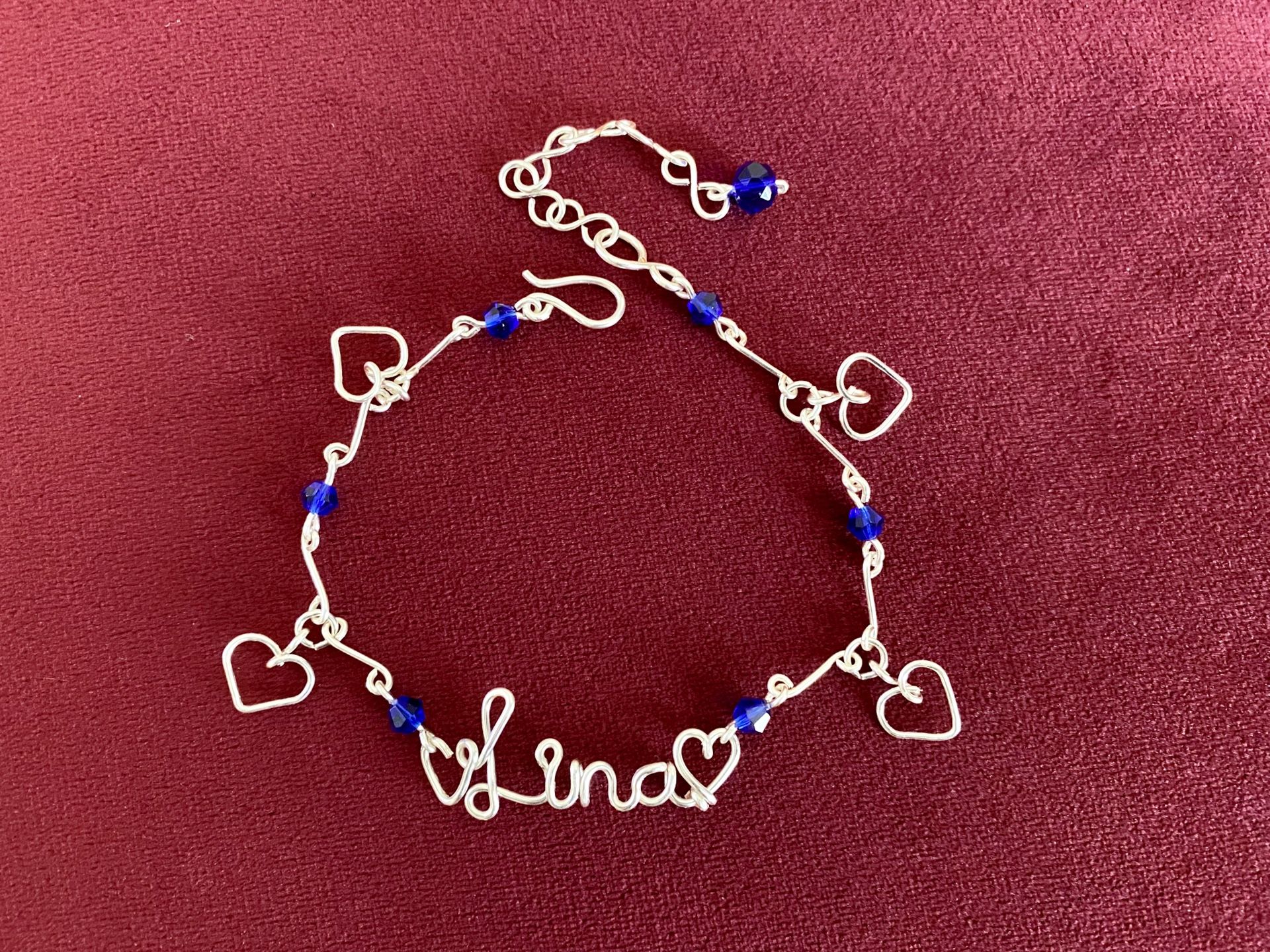 Handmade copper wire wrapped name anklet, custom