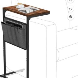 Vantic C Shaped End Table, Small Side Table for Couch and Recliner, Slide Under Sofa Tray Desk with Storage Bag for Living Room and Bedroom, Rustic Br