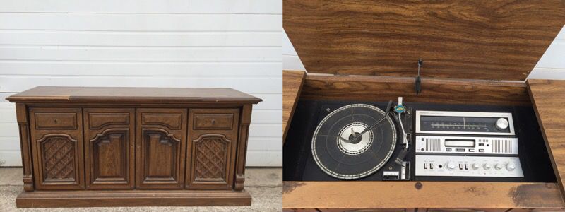 Vintage home floor stereo radio record player & 8 track Console table by Magnavox