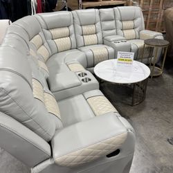 Living Room Recliner Sectional in Grey and Beige 2 Tones (2.21)