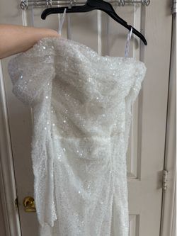 Bridal Dress with Off the Shoulder Long Sleeves and Slit Size 12