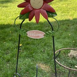 Welcome Sign Flower Garden Planter Pot Metal Stand