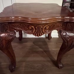 2 Ornate Carved Wood End Tables