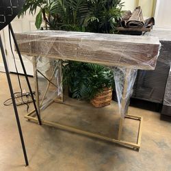 Wooden Desk With Gold Metal Legs