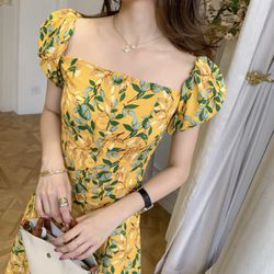 Yellow Painted Flower Maxi Dress - Brand New
