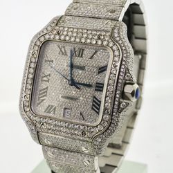 Cartier Santos 40mm Diamond Automatic Stainless Steel Watch Blue Arrow  