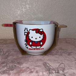 Hello Kitty, ceramic bowl with chopsticks