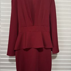 Eien Maroon Low Cut Cape Dress