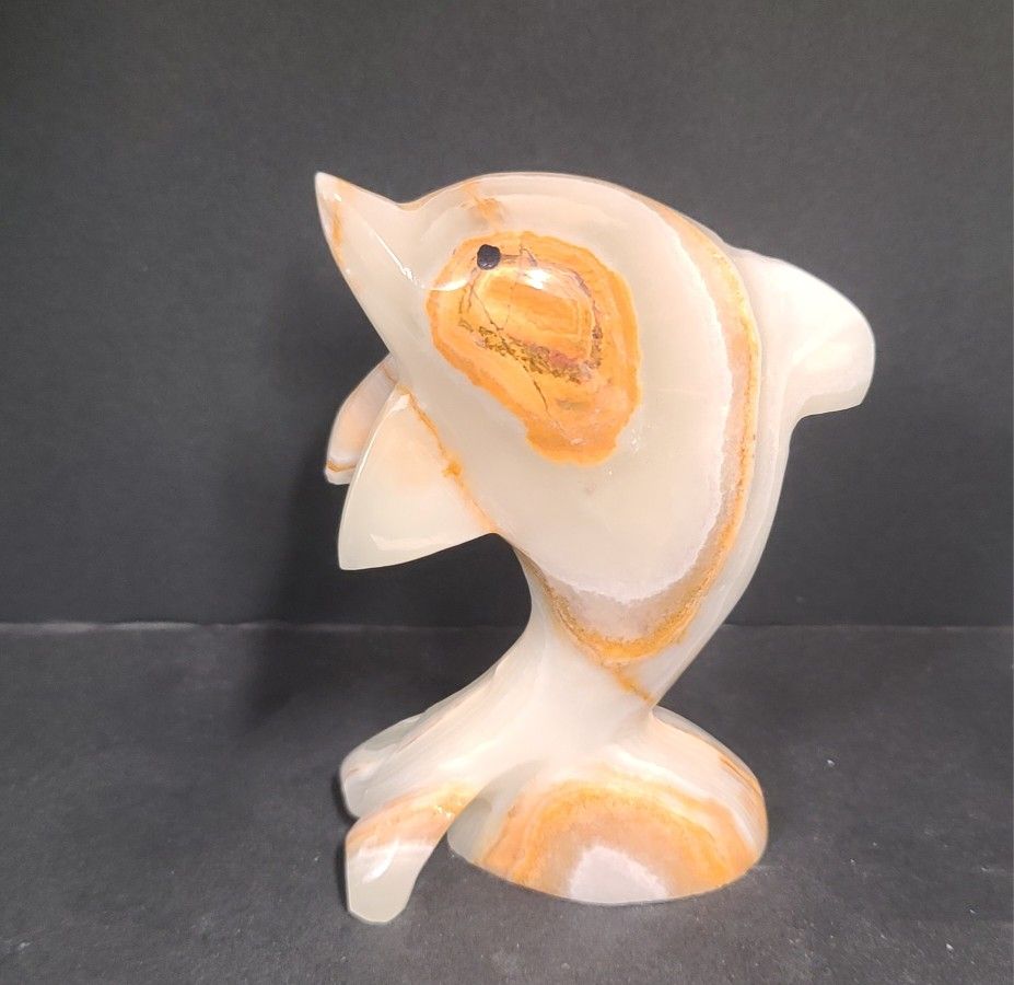 Cute Vintage Onyx Stone Dolphin Figurine