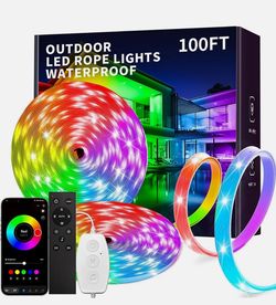 KSIPZE 100ft(2x50ft) Outdoor led Strip Lights Waterproof IP68, RGB Outdoor led Lights with Button & Bluetooth App