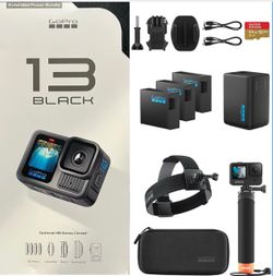 GoPro HERO13 Black Camera with 3 Enduro Batteries | Waterproof 5.3K60 Action Camera with Dual-Battery Charger & SanDisk 64GB Extreme SD Card | Head St