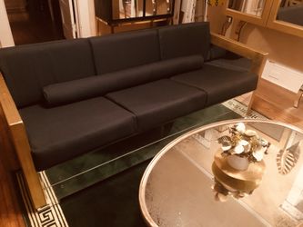Gold Wood Mirrored Hunter Green Sofa and Loveseat