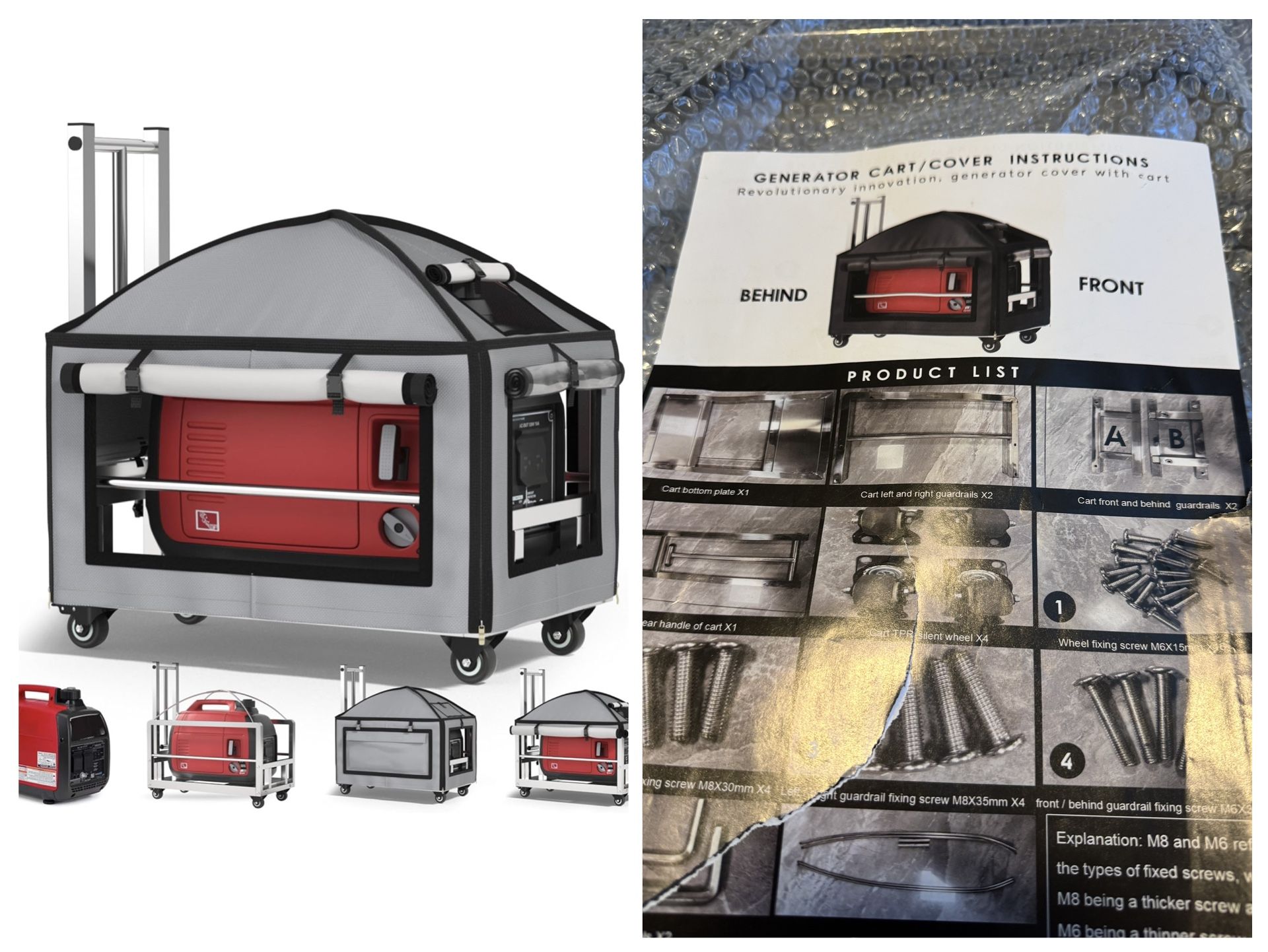 Black , Generator Covers While Running, (23.2X14.1X19.6inches), Portable GeneratorCover with Cart, for HD-iPower-Champion1000w-2500w Portable Generato