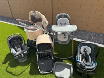 UPPBaby Stroller & Bassinet, Mesa V3 Car Seat , & Maxi-Cosi Minia 6-1 Highchair Bundle,