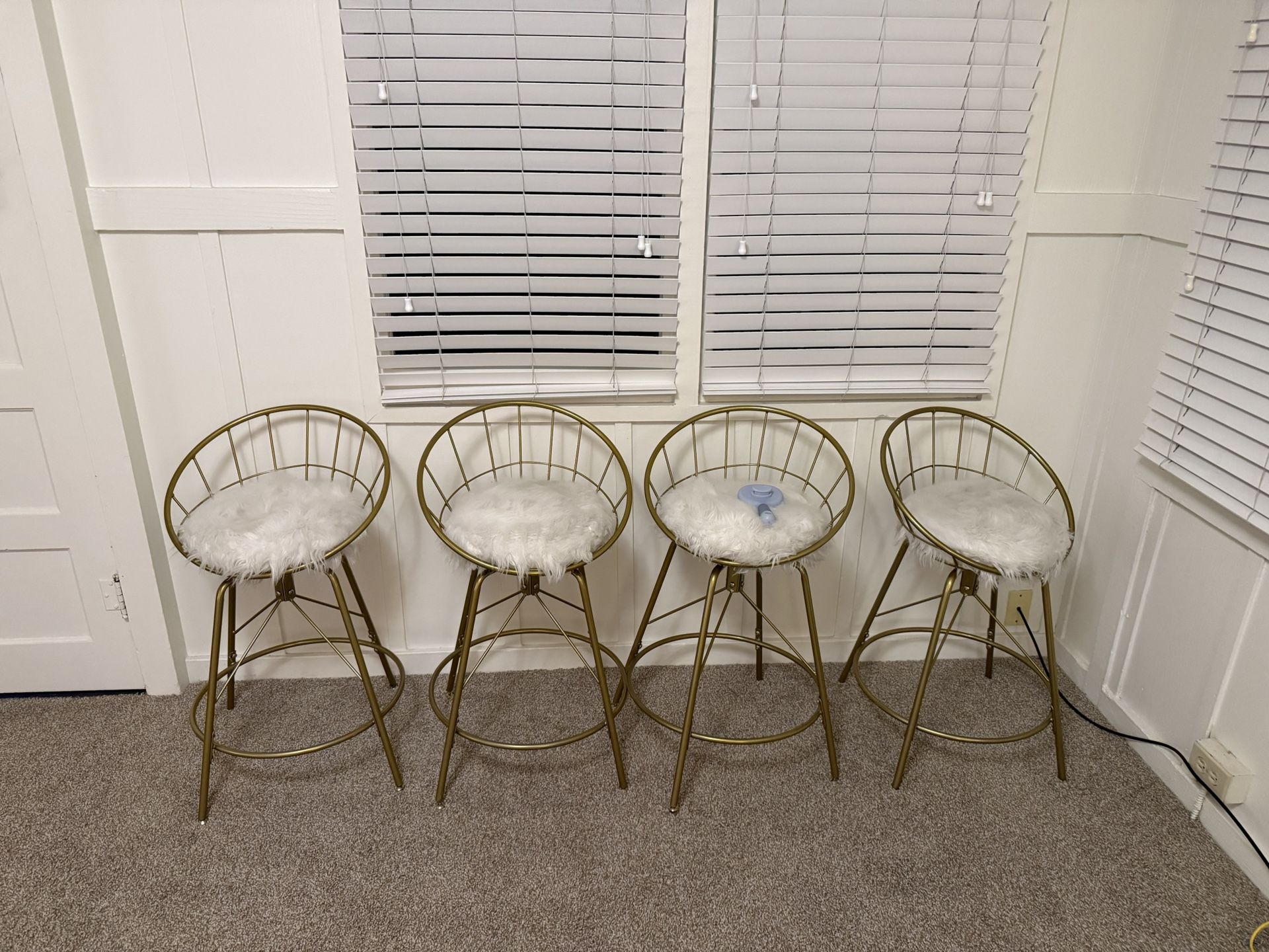 Gold Swivel Bar Stools With Furry Seats — Great Quality And Basically New!