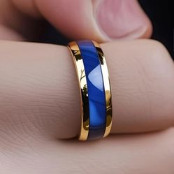 Men's 8mm Titanium Blue Marble Textured Comfort-Fit Engagement Wedding Band 12