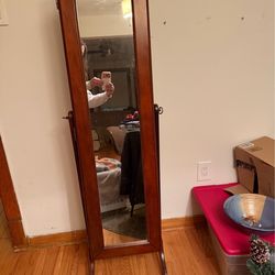 Standing Jewelry Armoire with Full-Length Mirror