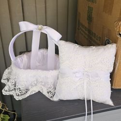 Wedding - White Flower Basket and Ring Bearer Pillow