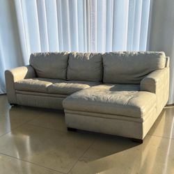 Modern Cream Beige Leather Sectional with Right Chaise