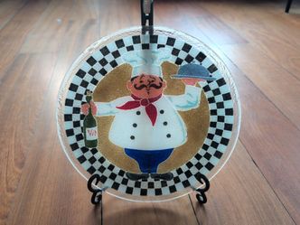 Peggy Karr glass plate,  chef.
