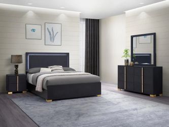 4 PCS BEDROOM SET, QUEEN BED FRAME, DRESSER, MIRROR AND NIGHTSTAND  - [NEW]