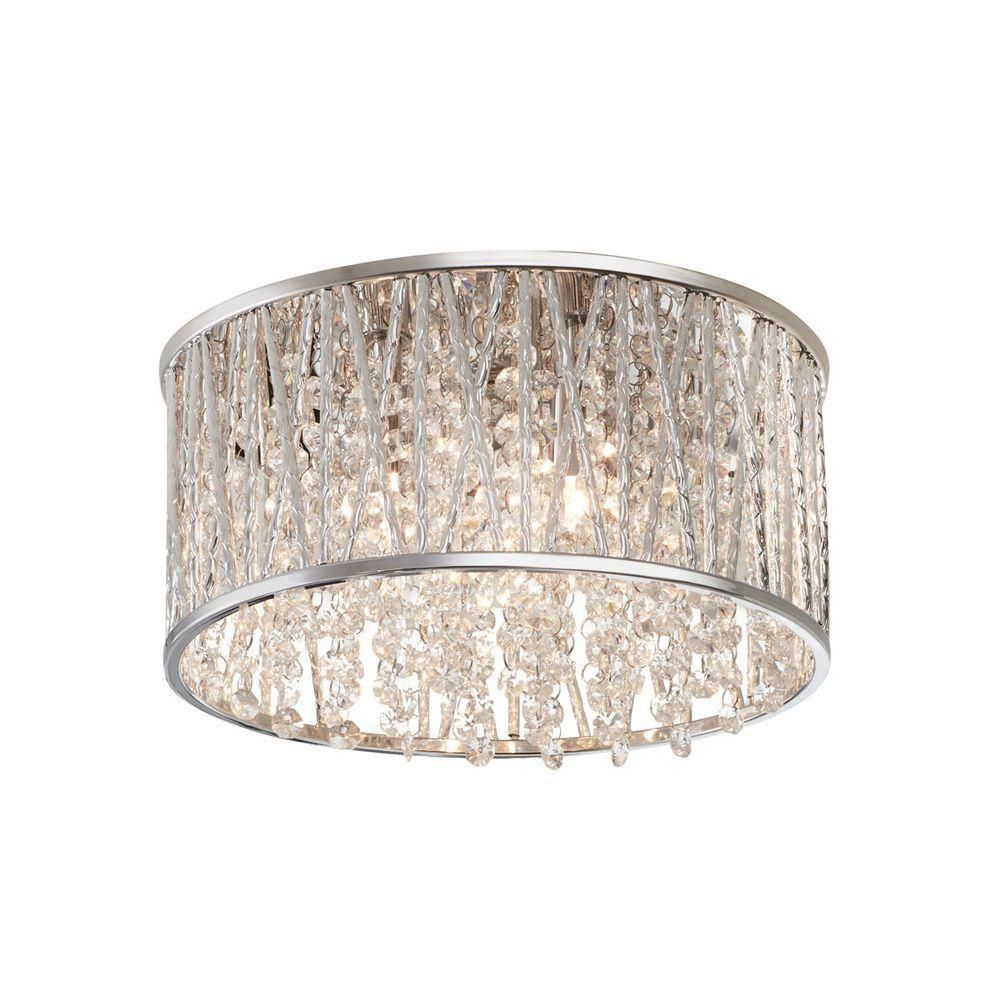 Home Decorators Collection Ceiling Mounted Lighting 3-Light Polished Chrome and Crystal Flush Mount