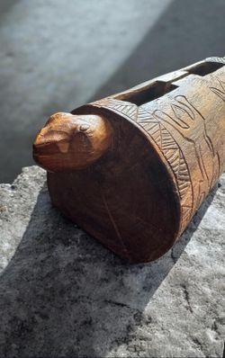 One Thousand Villages Authentic Hand Made Nigerian Ekwe Drum Condition Good condition with minor surface wear and natural aging consistent with use. I