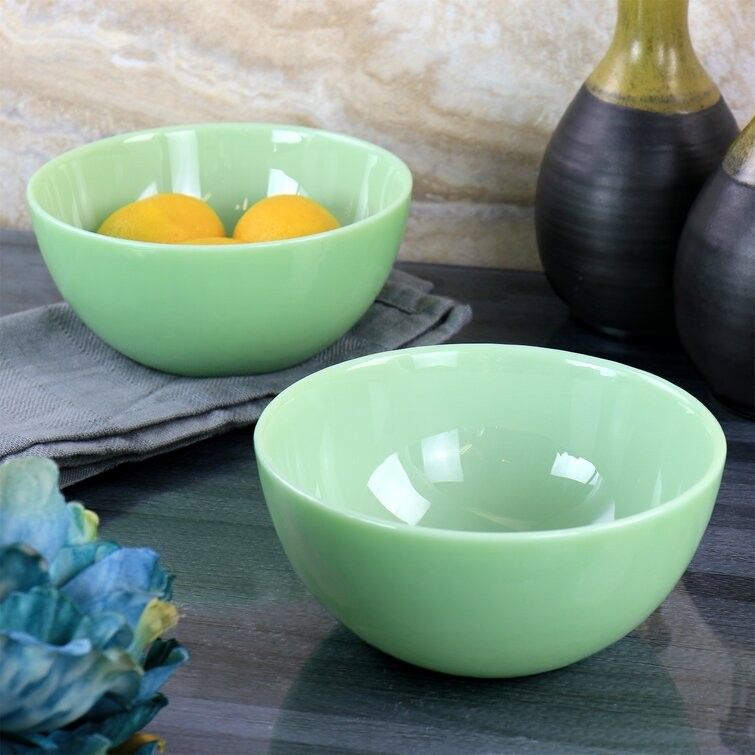 Vintage Green Glass Cereal Bowl Set