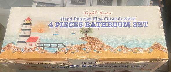 Lighthouse 4 Piece Hand Painted Ceramic Bathroom Set