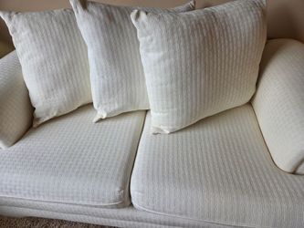 Cream Fabric Two-Seat Sofa with Pillows