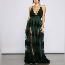 Windsor Deep Green Lace Maxi Dress