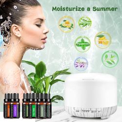 Diffusers for Essential Oils Large Room, 500ml Essential Oil Diffusers with 6x10mL Essential Oils, Aromatherapy Diffuser, Oil Diffuser, Humidifiers fo