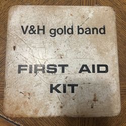 Vintage Metal V & H gold band FIRST AID KIT 