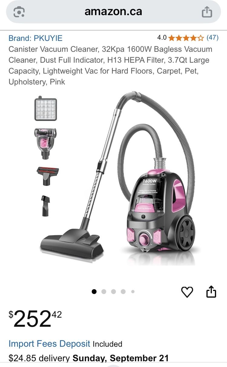 Canister Vacuum Cleaner, 32Kpa 1600W Bagless Vacuum Cleaner, Dust Full Indicator, H13 HEPA Filter, 3.7Qt Large Capacity, Lightweight Vac for Hard Floo