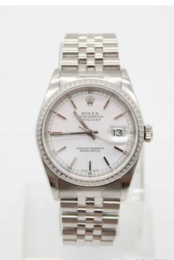 Rolex Datejust 16220 36mm SS White Dial Oyster Perpetual Jubilee ENGINE Bezel