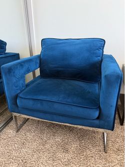 2 Royal Blue Velvet Silver Chairs