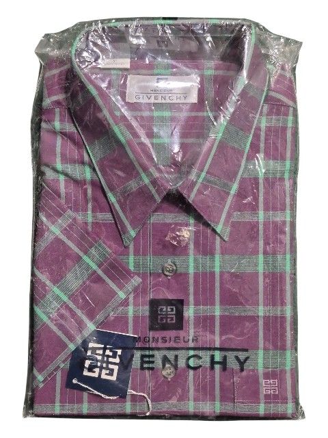 NEW NWT Monsieur Givenchy Men’s XL (17 – 34/35) Short-Sleeve Plaid Shirt – 55% Cotton / 45% Polyester, Factory-Sealed